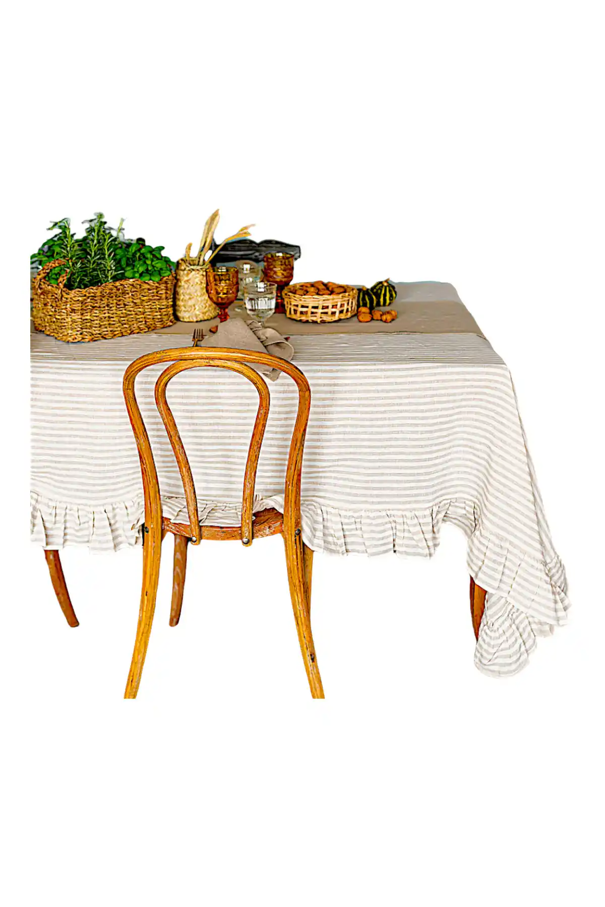 El Yapımı Vintage Masa Örtüsü Doğal Pamuk ve Keten Karışımı Şık Tasarım