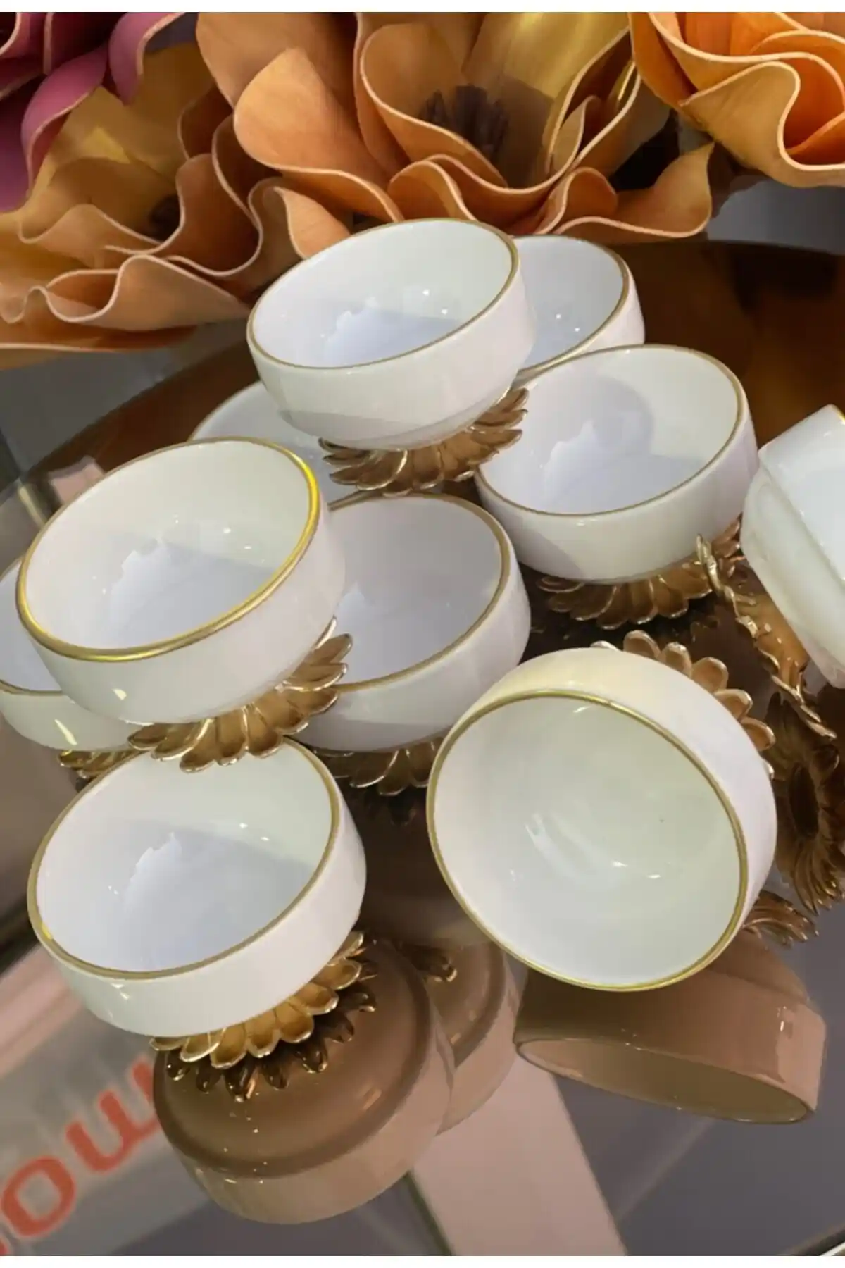 Elta Collection 6'lı Porselen Metal Ayaklı Lokumluk Şekerlik Sunum Seti