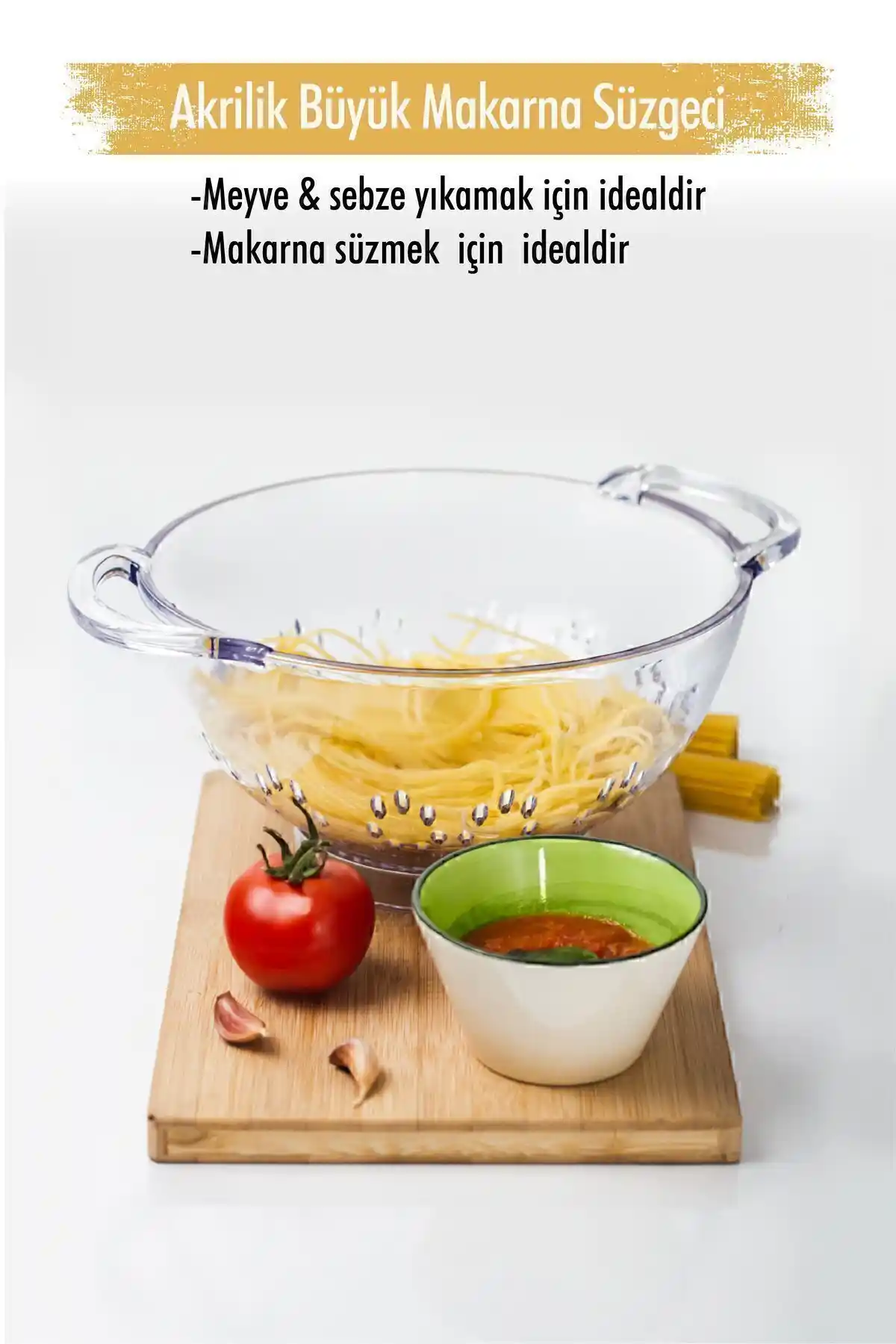 EWs Akrilik Şeffaf Makarna ve Sebze Meyve Süzgeci: Dayanıklı ve Estetik Mutfak Gereci