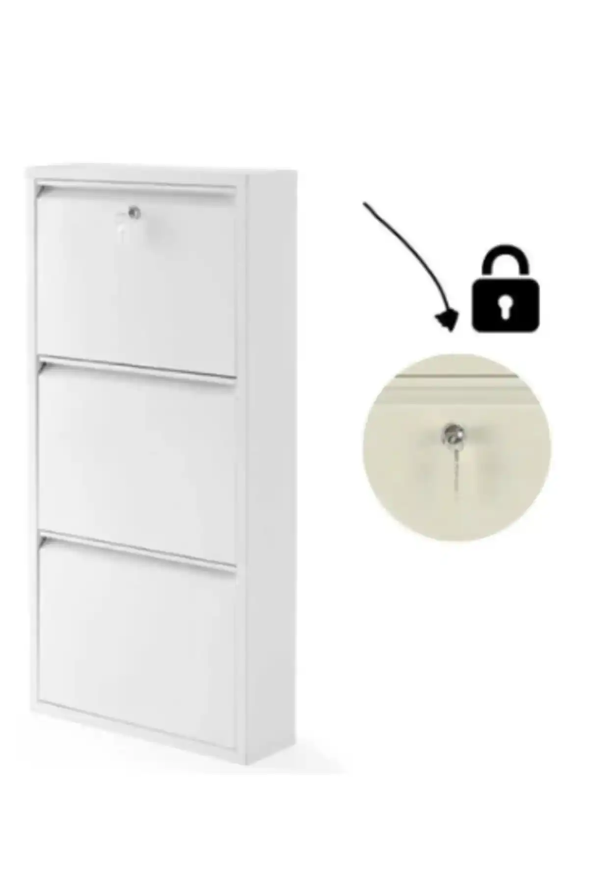 Formood Kilitli 3'lü Metal Ayakkabılık Beyaz Modern ve Güvenli Depolama Çözümü