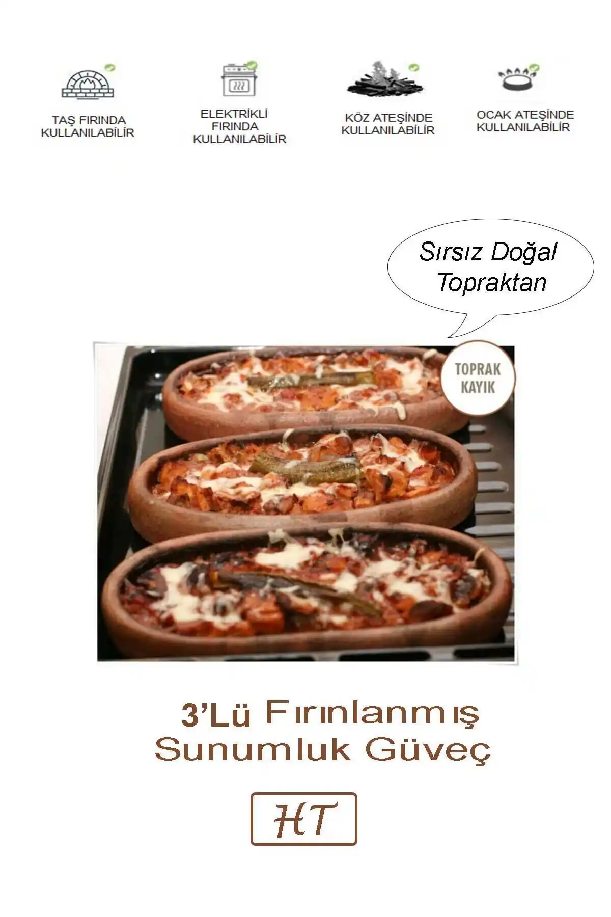 HerşeyTopraktan 30 cm Oval Güveç Seti Doğal Malzeme ve Çok Yönlü Kullanım İmkanıyla