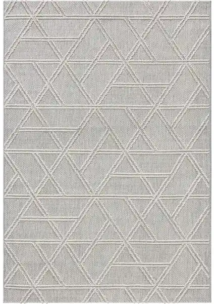 Koza Halı Alba Gri Krem Geometrik Desenli Modern Salon Halısı 60x100 cm