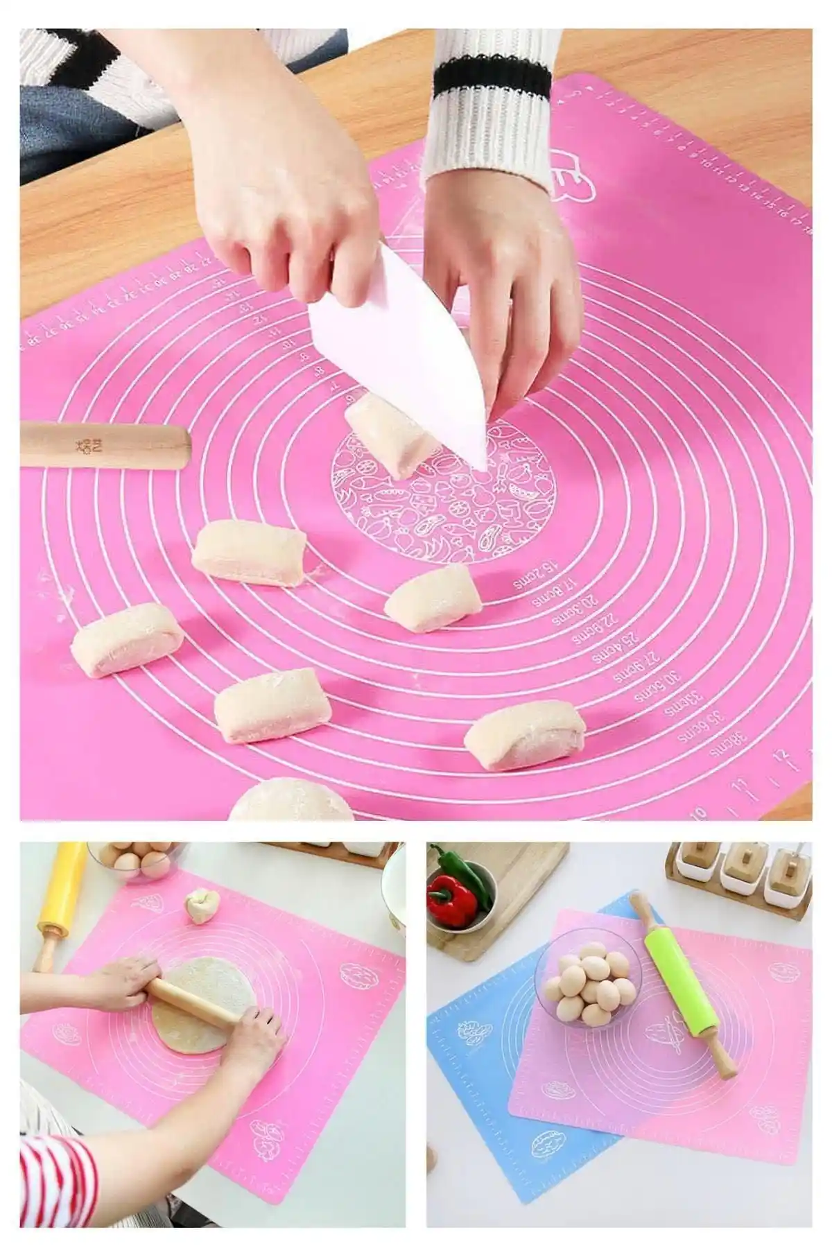 Lilya Home Pembe Silikon Hamur Açma Matı 45x65 cm Büyük Boy Pratik Mutfak Gereci