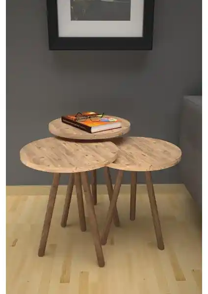 Limnizza Ahşap Ayaklı Zigon Sehpa Seti Modern ve Dayanıklı Tasarım