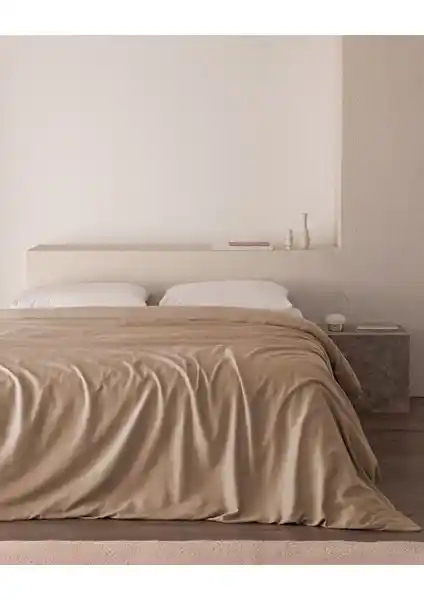 Madame Coco Ciel Çift Kişilik Pamuk Saten Nevresim Bej Renkli Yatak Odası Dekorasyonu İçin