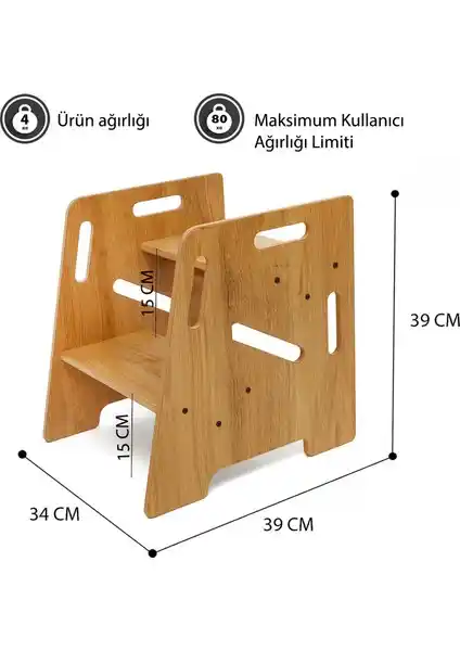 Minera Montessori Ahşap Basamak: Güvenli ve Dayanıklı Yükseltici Çocuk ve Yetişkinler İçin