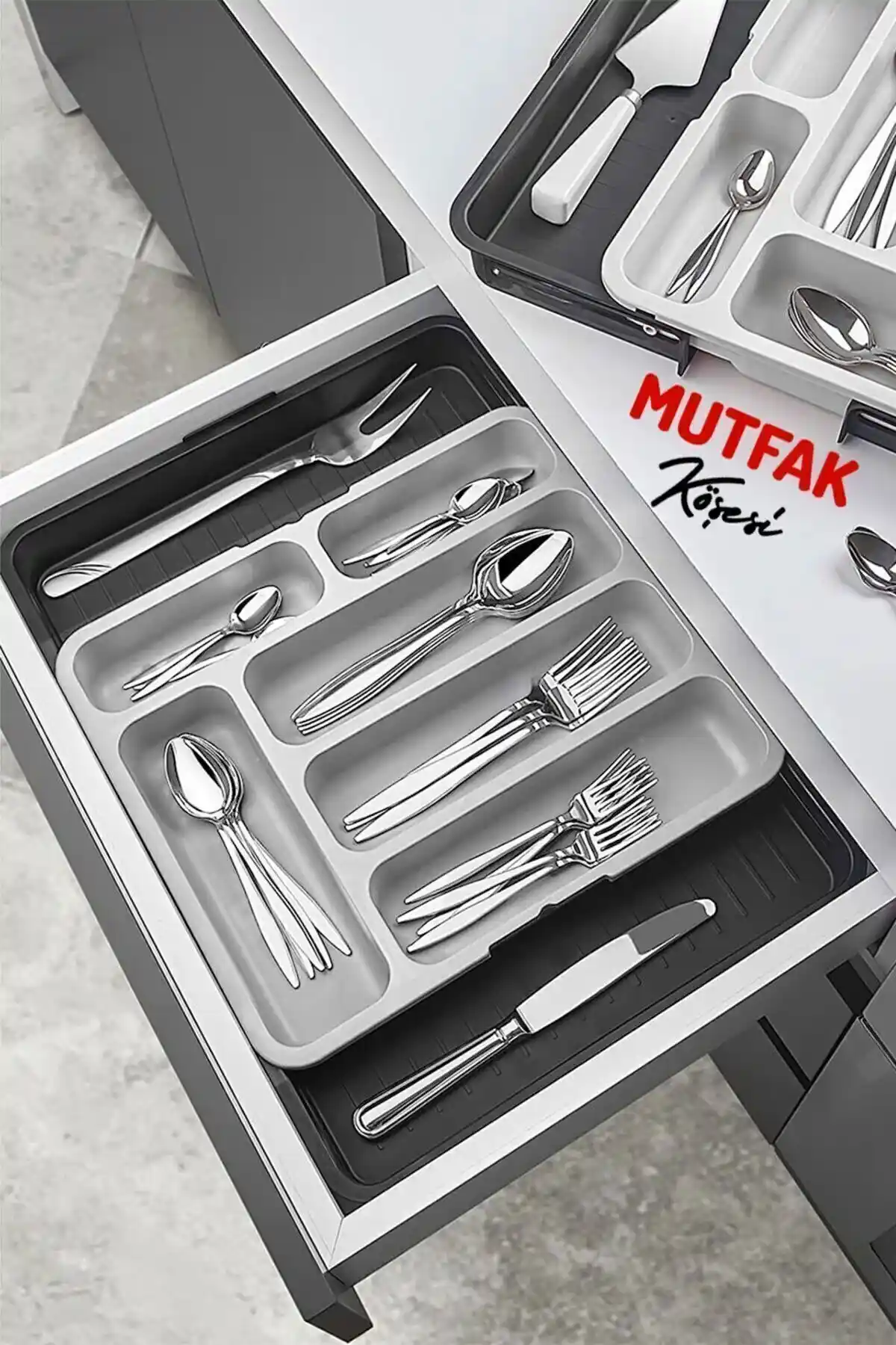 Mutfak Köşesi Çift Taraflı Uzayabilen Pratik Çekmece Kaşıklık Organizeri