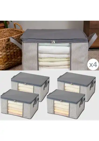 Nacarev 4 Adet Küçük Boy Pencereli Çizgi Desen Baskılı Antrasit Organizerlar