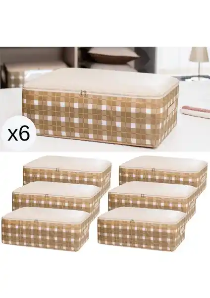 Nacarev 6'lı Ekose Bej Baza Altı Düzenleyici Hurç Seti Ev İçin Pratik Çözüm