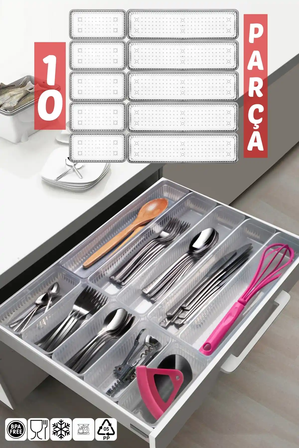 Nandy Home 10 Parça Çekmece İçi Kaşıklık Düzenleyici ve Organizer Türkiye Üretimi