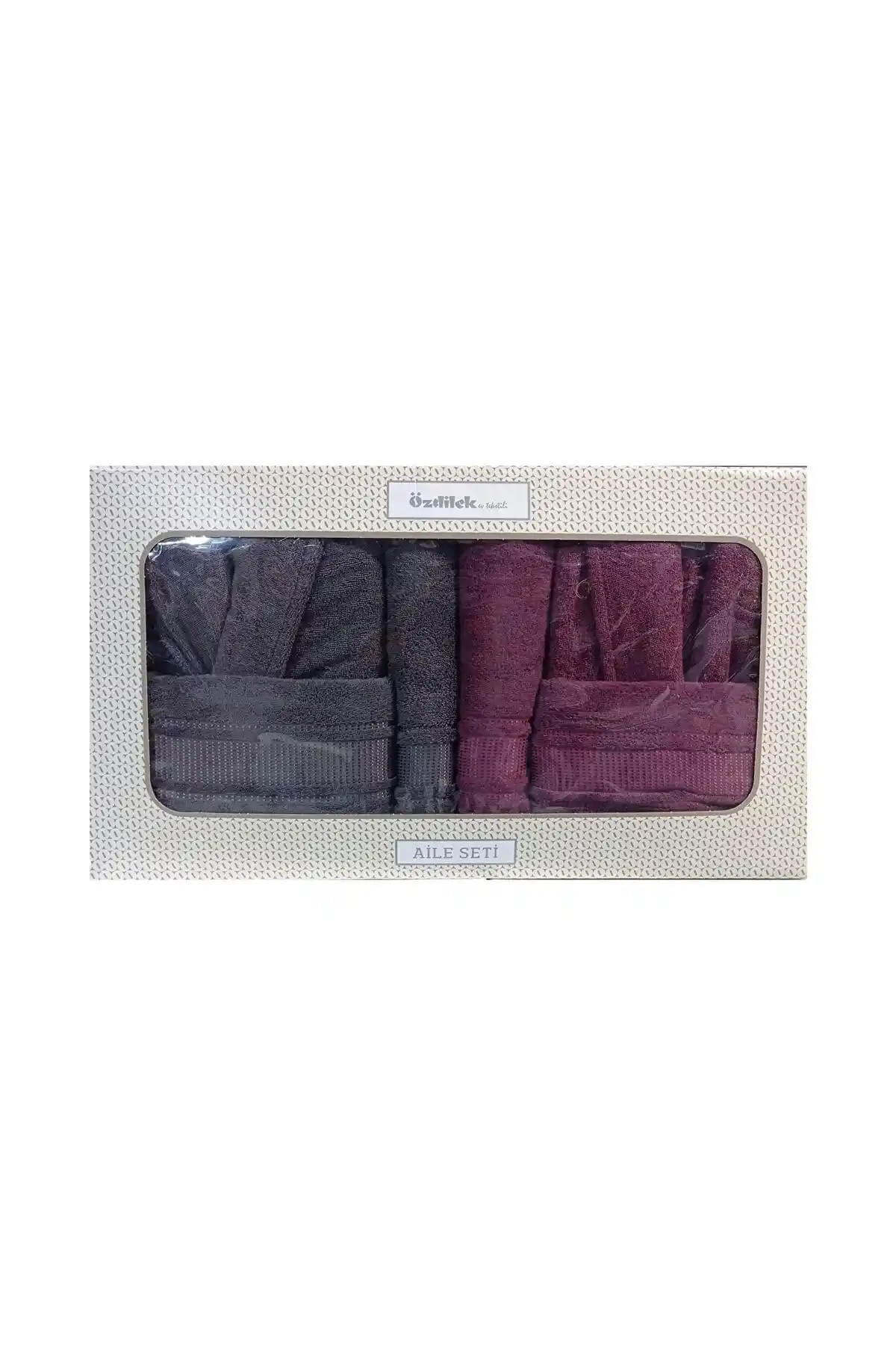 Özdilek Pamuklu Colourist Antrasit Pembe Aile Bornoz Seti Yüksek Kalite ve Şık Tasarım