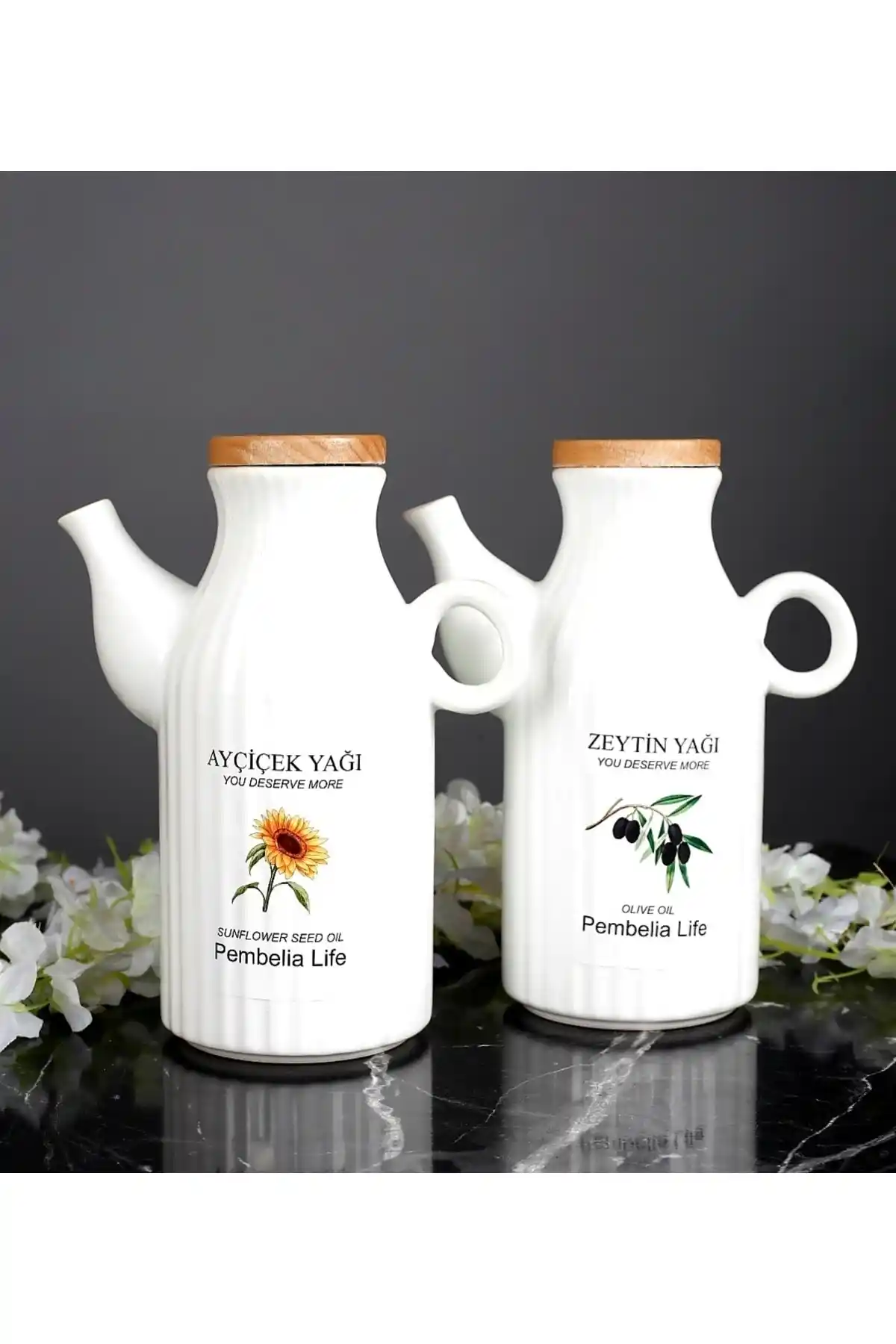 Pembelia Life 2'li Porselen Yağlık ve Sirkelik Seti 1000ml Şık ve Dayanıklı Mutfak Aksesuarları