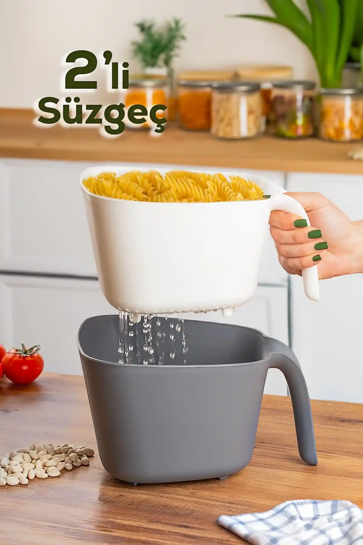 Porsima G-575 Çok Amaçlı Plastik Süzgeç 2 Parça Mutfak Yardımcısı