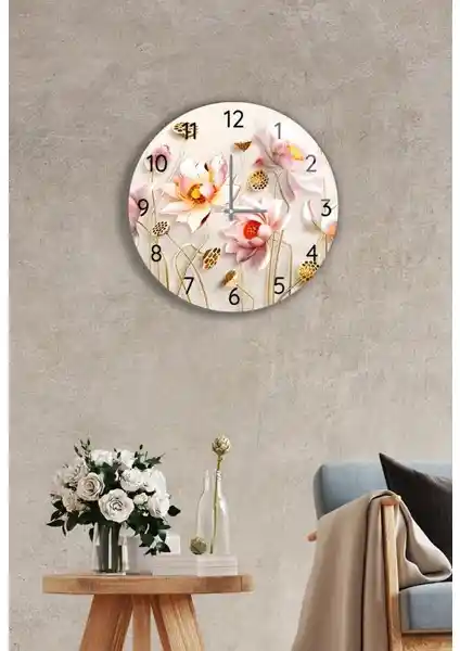 Saban Ballı Çiçekler Temalı 27 cm Cam Duvar Saati Modern ve Şık Tasarım