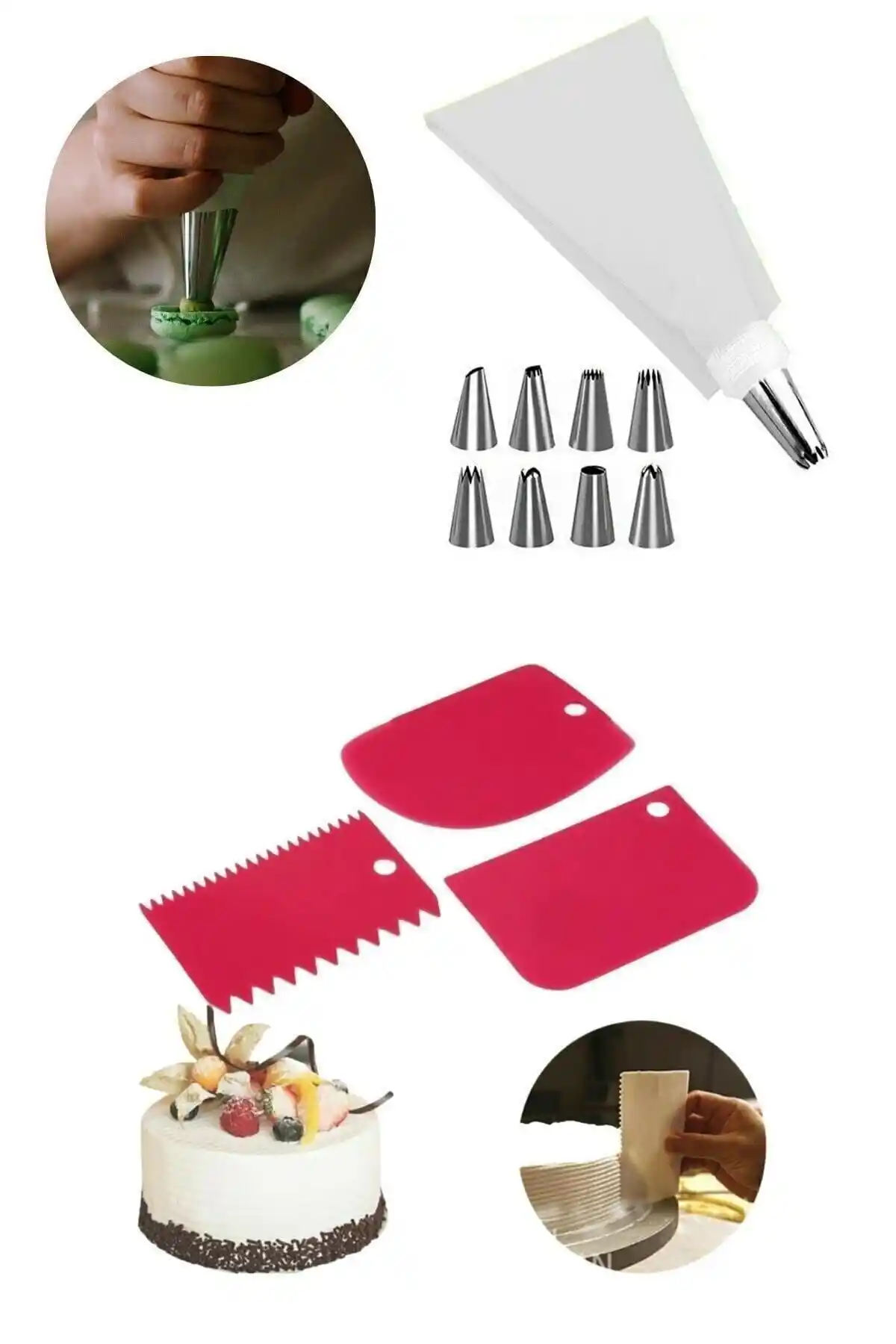 Seram Collection Pratik Hamur Kazıyıcı ve Krema Sıkma Torbası Seti ile Pasta Süsleme Deneyimini Geliştirin