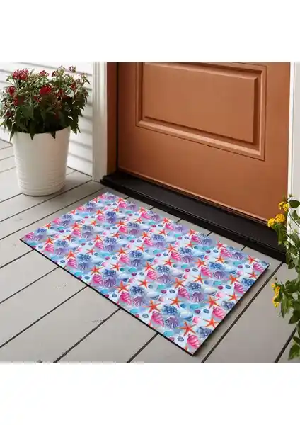 Vagonik Deniz Yaz Desenli Dijital Baskılı Çok Amaçlı Kapı Paspası Ev ve Dış Mekan Kullanımı İçin