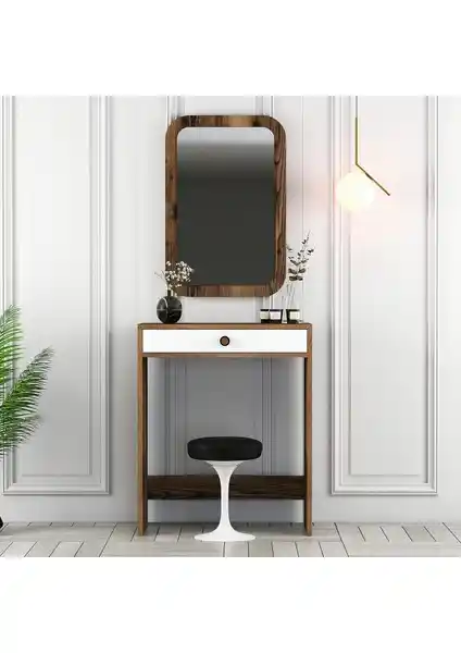 Variant Mobilya Lizbon Mini Makyaj Masası Aynalı Ceviz Beyaz Modern Tasarım