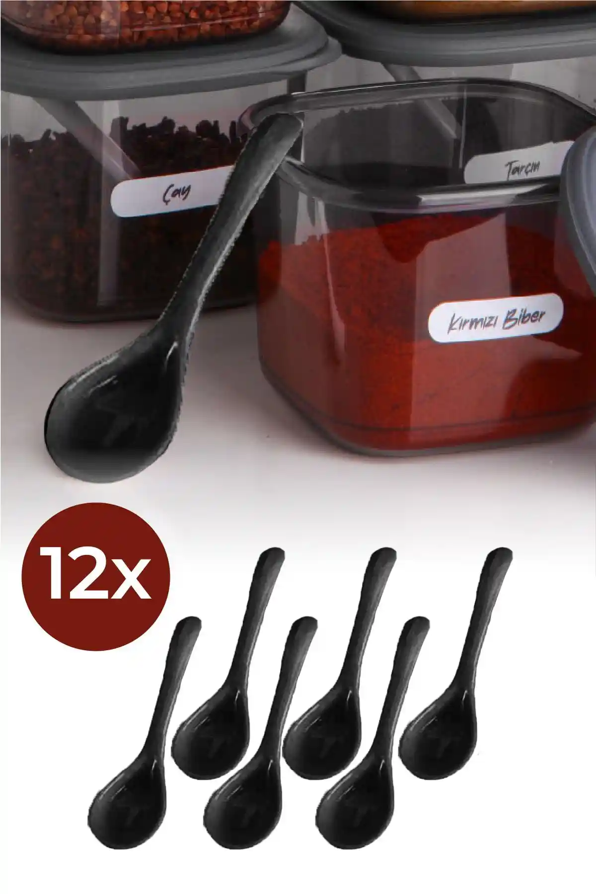 Vienev 12'li Siyah Baharat Kaşığı Seti Pratik ve Şık Mutfak Gereçleri