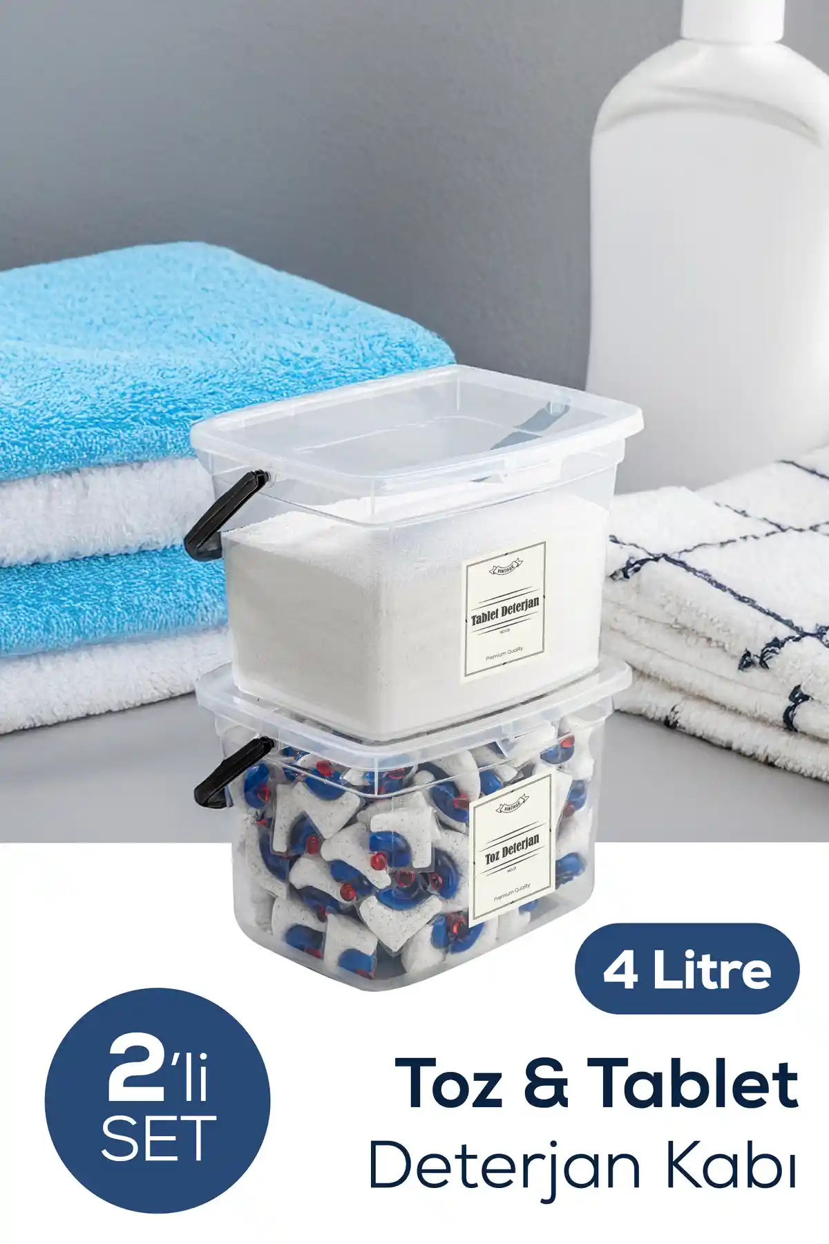 Vienev 2'li 4 Litre Beyaz Deterjanlık Saklama Kutusu Seti Ev ve Ofis Düzeni İçin
