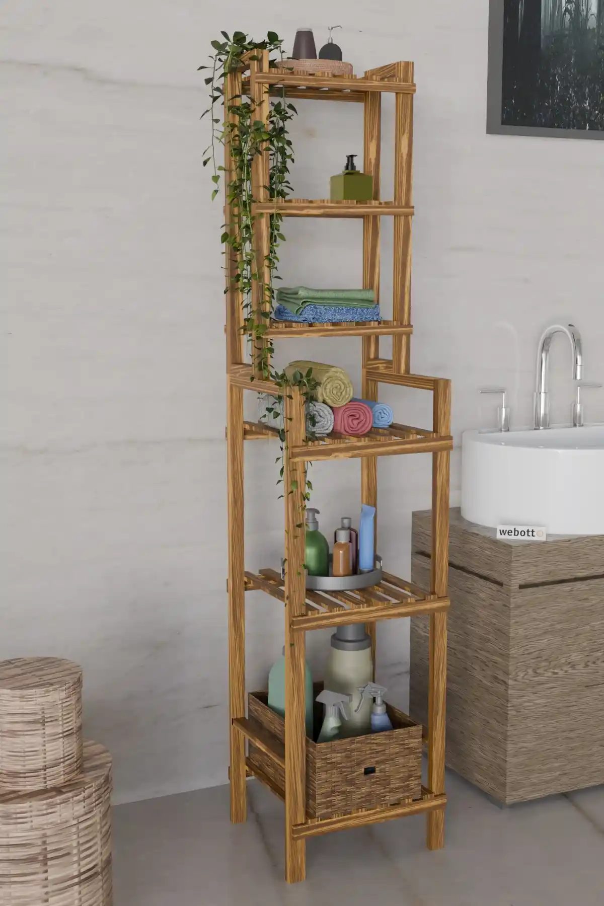 Webotto 8 Banyo Düzenleyici: Estetik ve Fonksiyonellik Sunan Ahşap Raf Çözümü