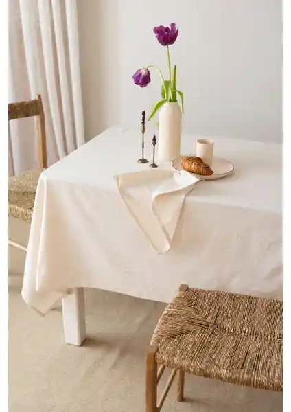 Wellstil Doku Organik Ham Keten Masa Örtüsü 140 x 220 cm doğal ve şık tasarım