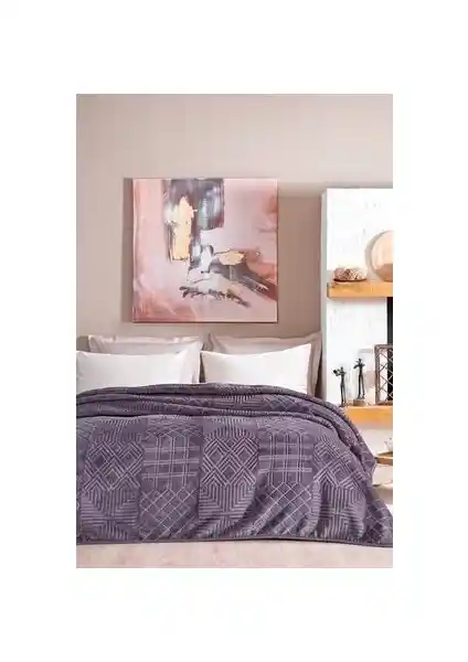 Yataş Nova Çift Kişilik Emboss Battaniye Kül Moru Modern Tasarım ve Yüksek Kalite