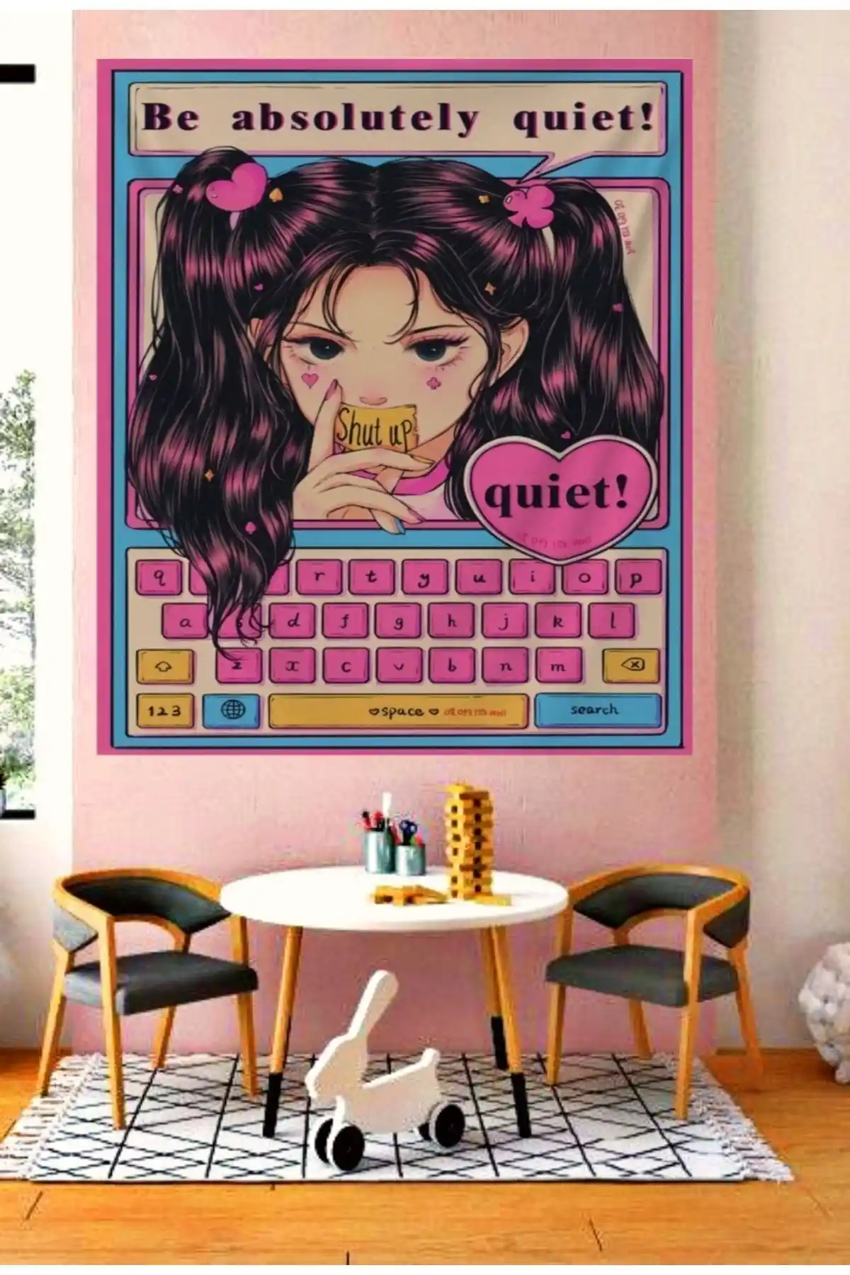 ALAMODECOR Anime Kız Hippi Model Duvar Örtüsü Çocuk Odası Dekorasyonu İçin