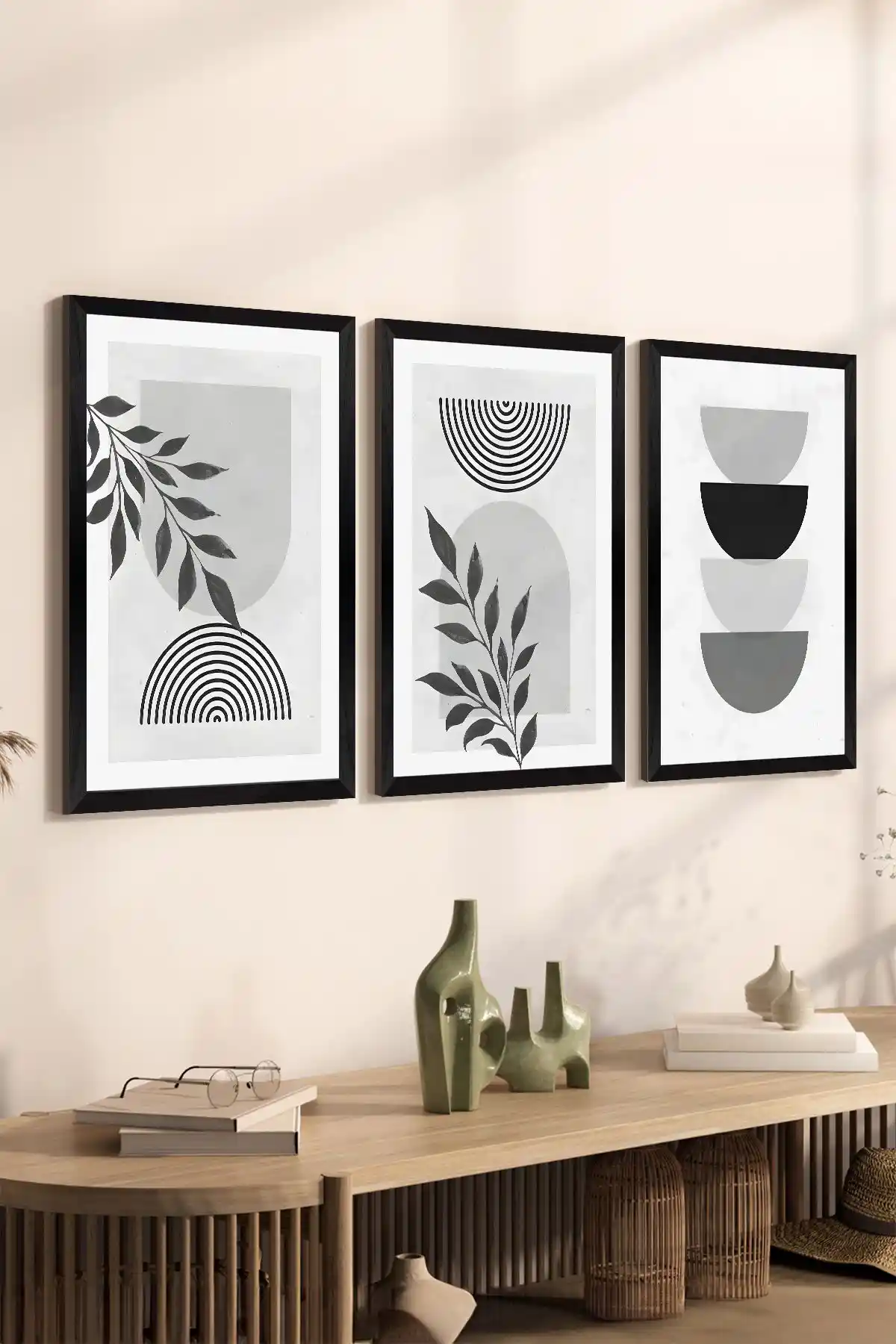 Artavessa 3 Parça Siyah Çerçeve Görünümlü MDF Poster Tablo Seti Modern Dekorasyon İçin Uygun