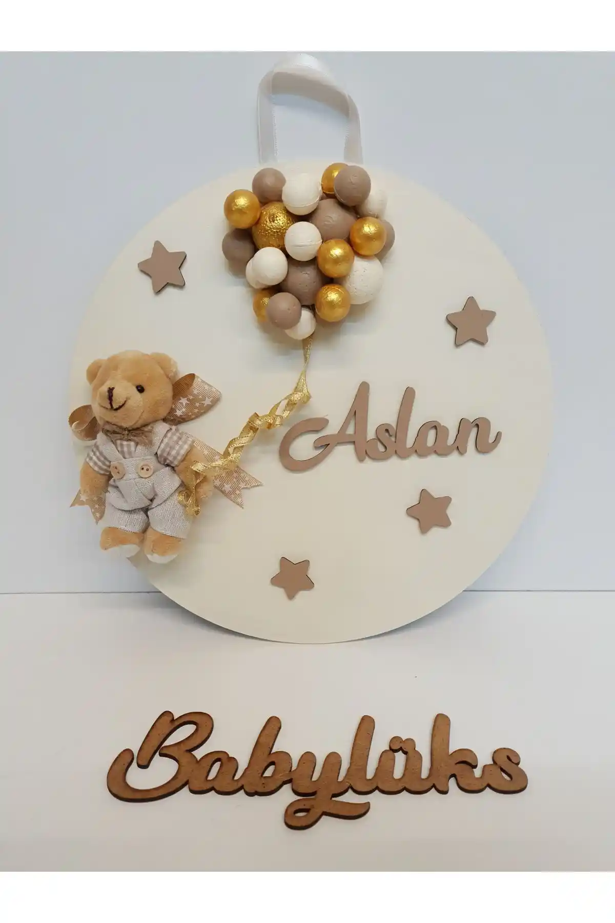 Baby Lüks 30cm Ahşap Yuvarlak Bebek Kapı Süsü Dekorasyon ve Hediye Seçenekleri