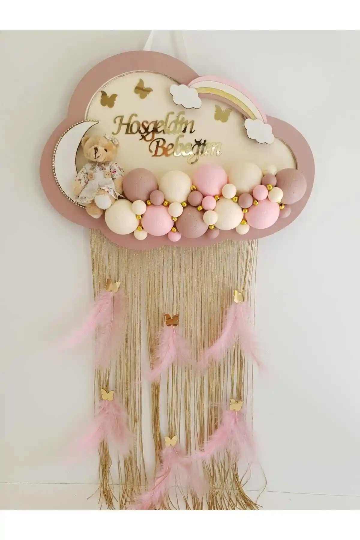 Bebek Odası İçin Ahşap Kapı Süsü Ledli Bubble Ayıcıklı Bulut Tasarımı