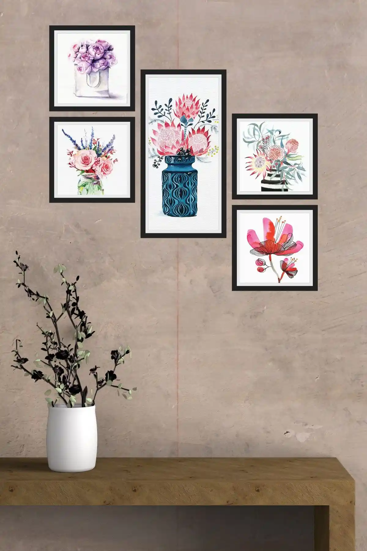 Cadran Collage Style 5 Parçalı MDF Tablo Estetik ve Dayanıklı Modern Dekorasyon Parçası