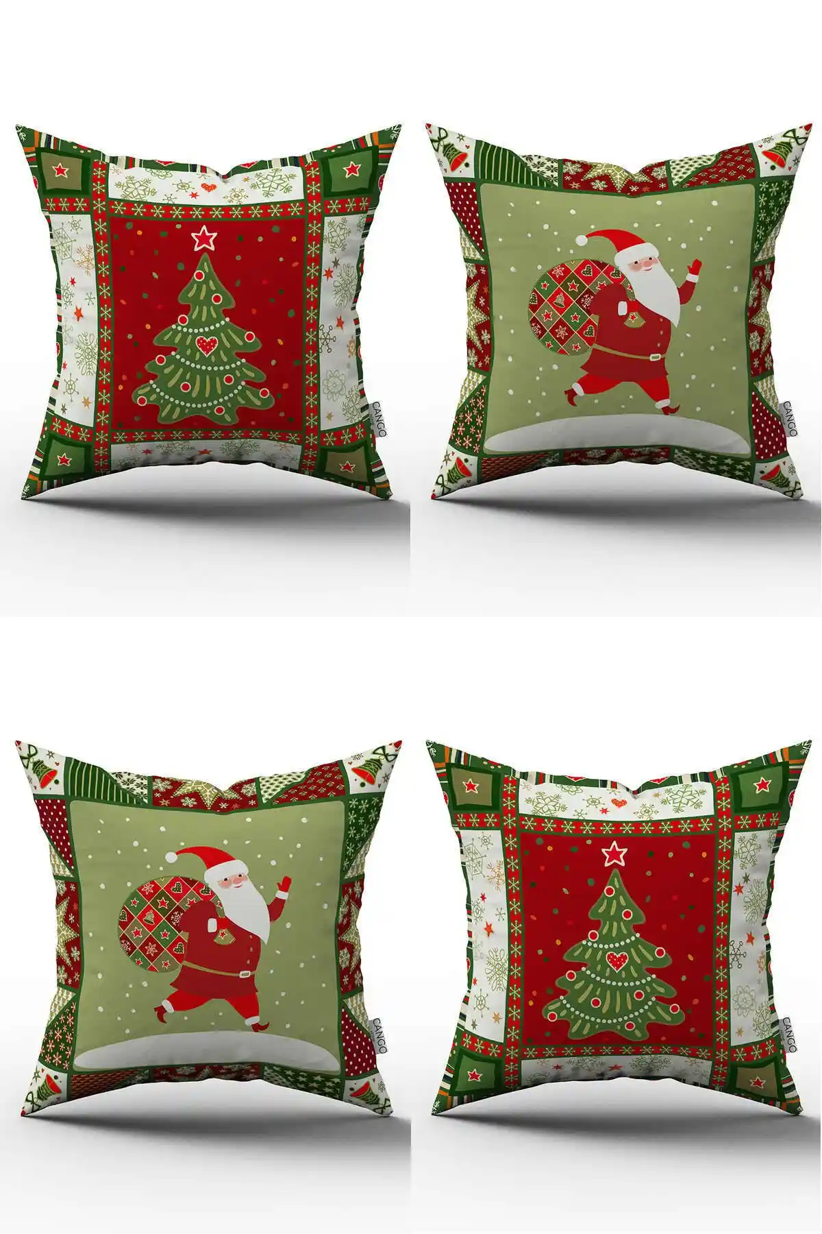 Cango Home Yılbaşı Temalı 4'lü Kırlent Kılıfı Seti Renkli ve Dayanıklı Dekorasyon Ürünü