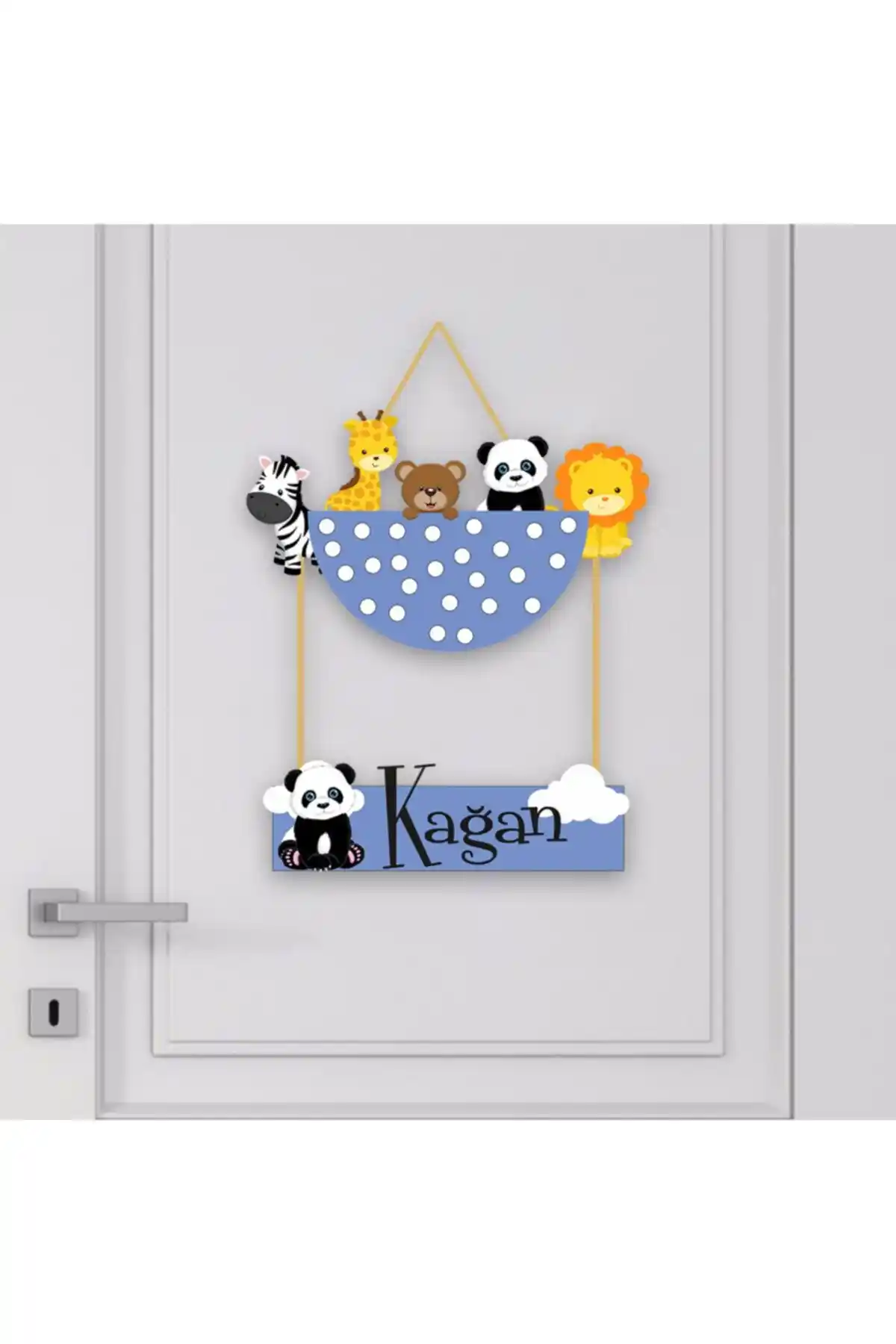 Çocuk Odaları İçin Renkli Hayvan Figürlü Ahşap Kapı Süsü Dekorasyonu