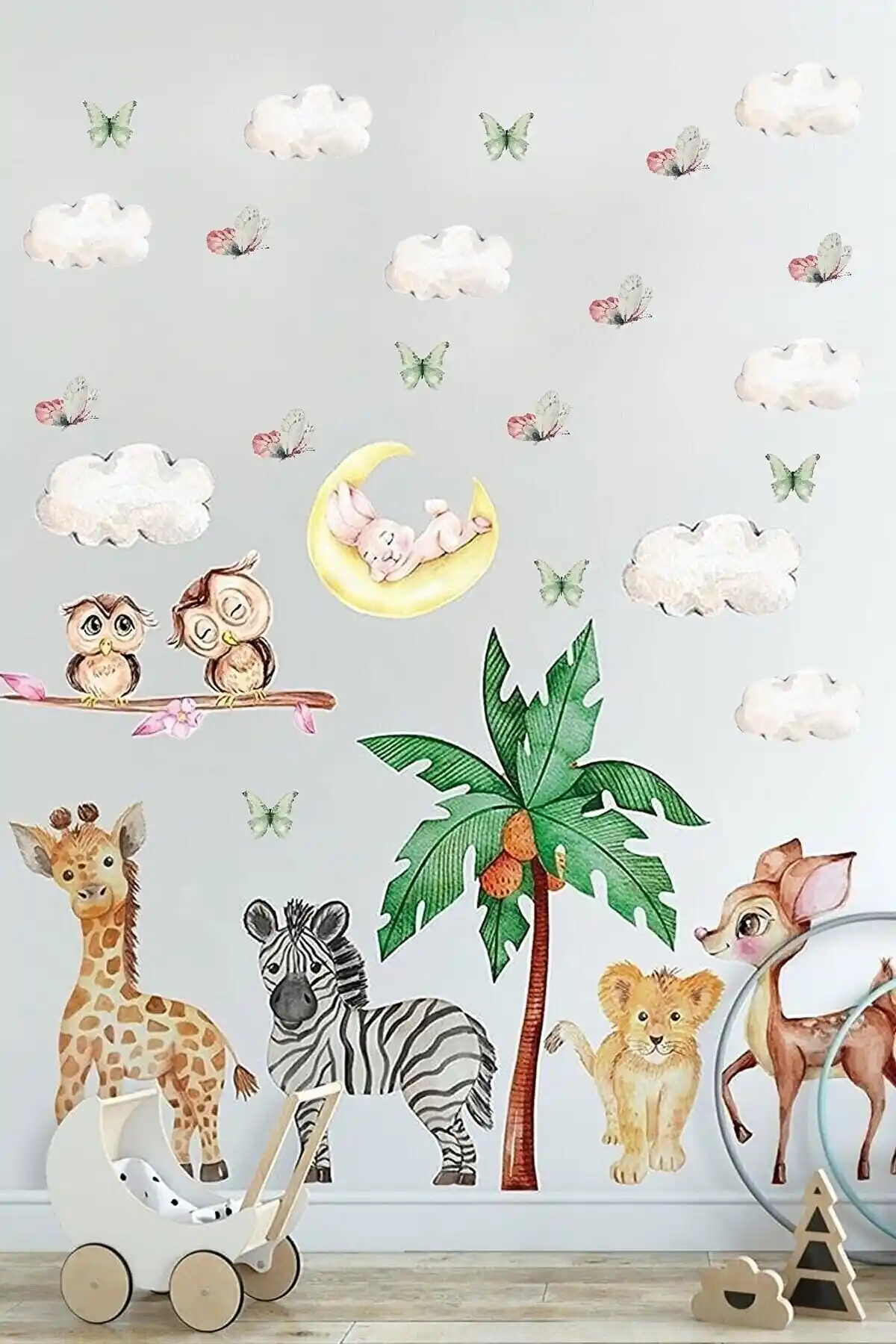 Çocuk Odası İçin Renkli ve Eğlenceli Sevimli Yavru Hayvanlar Duvar Sticker Seti