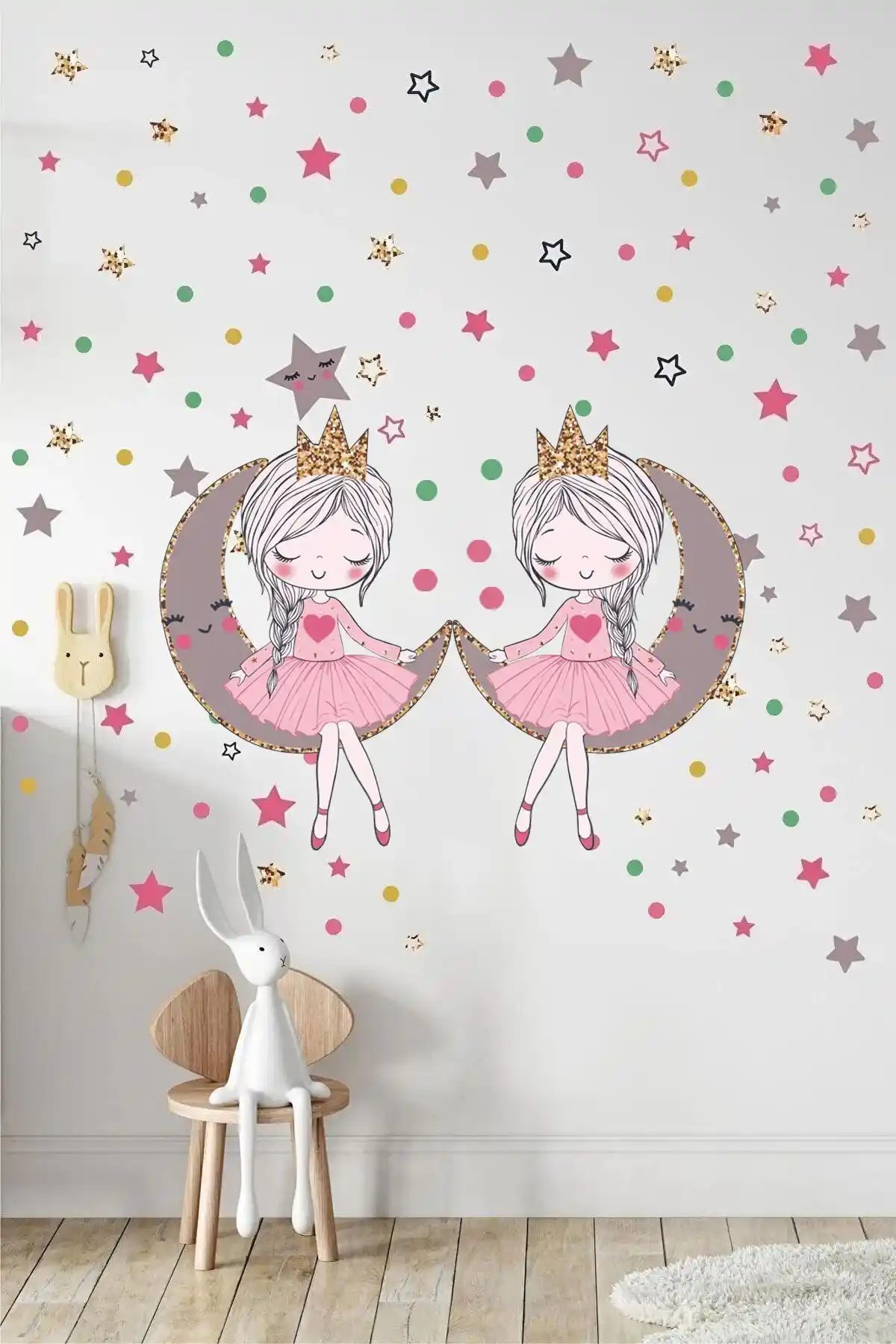 Çocuk Odası İçin Renkli ve Sevimli Duvar Sticker Seti 75x75 cm