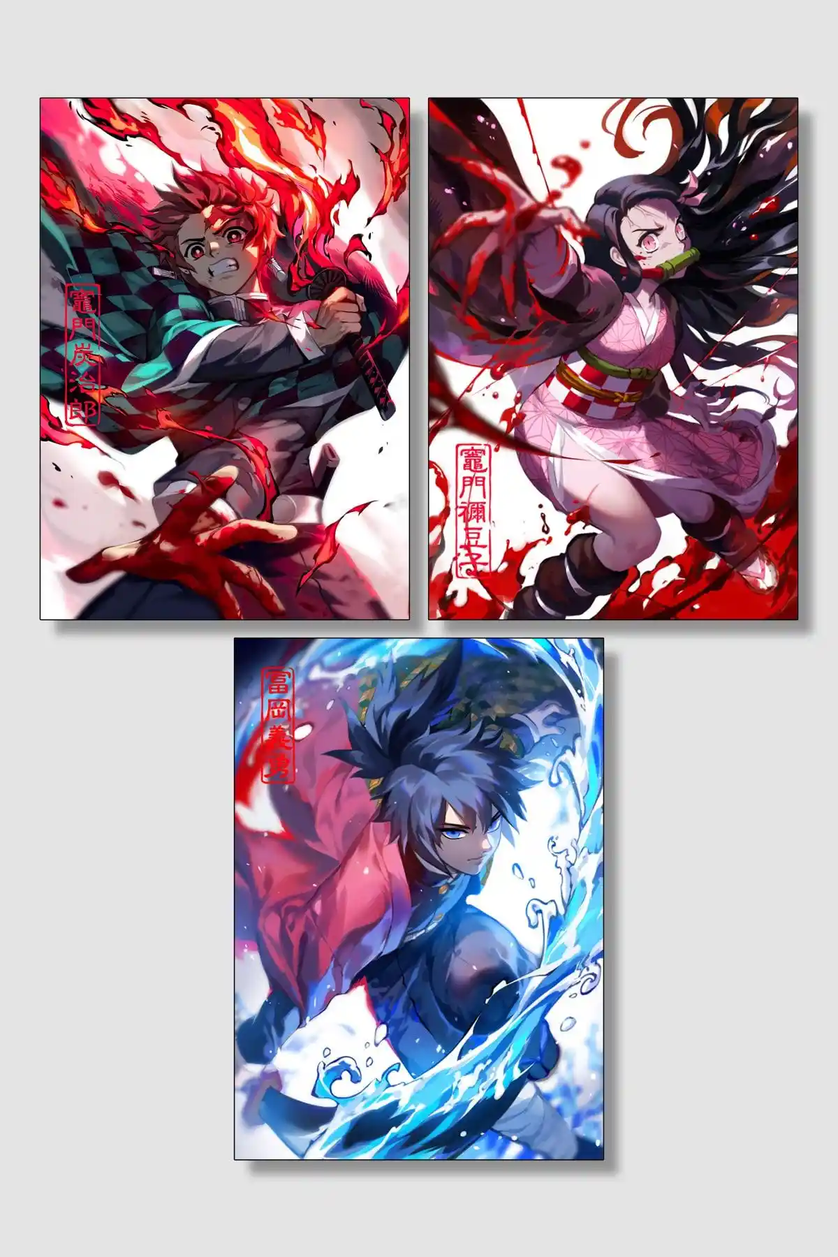 Demon Slayer 3'lü Anime Poster Seti - Dayanıklı ve Yüksek Kaliteli Dekoratif Ürünler