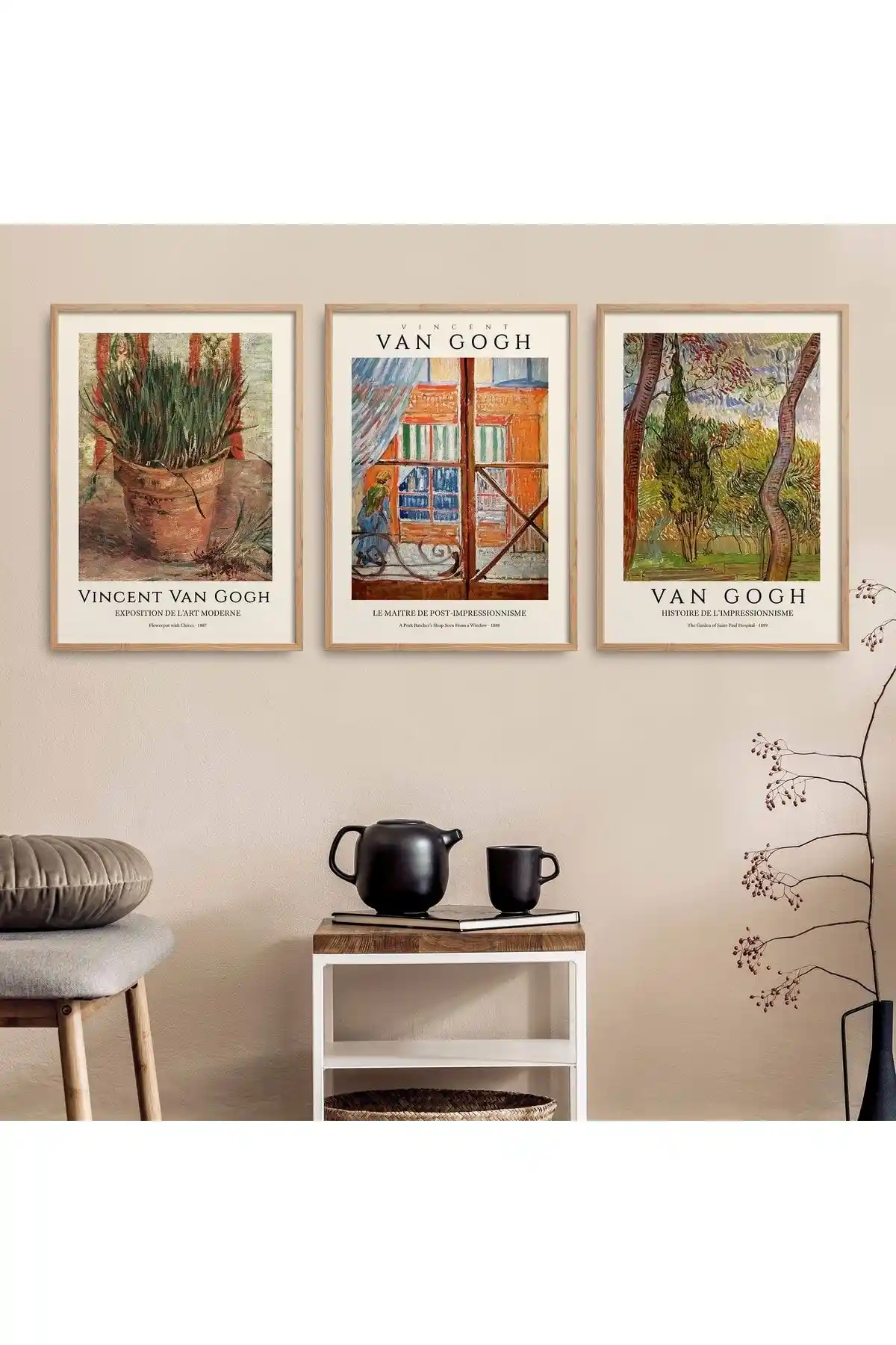 Doğal Ahşap Vincent Van Gogh Tablo Seti Ev Dekorasyonunda Şık ve Dayanıklı