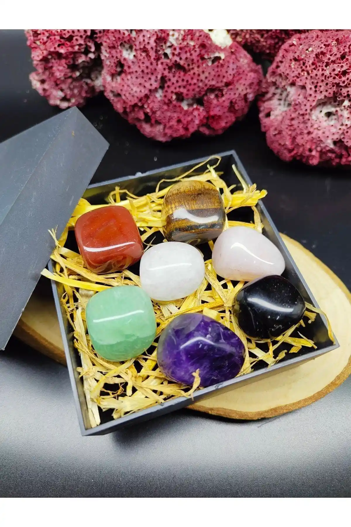 Doğal Taş Delisi Büyük Boy Çakra Taşı Seti Sertifikalı 7 Parça Doğal Taşlar