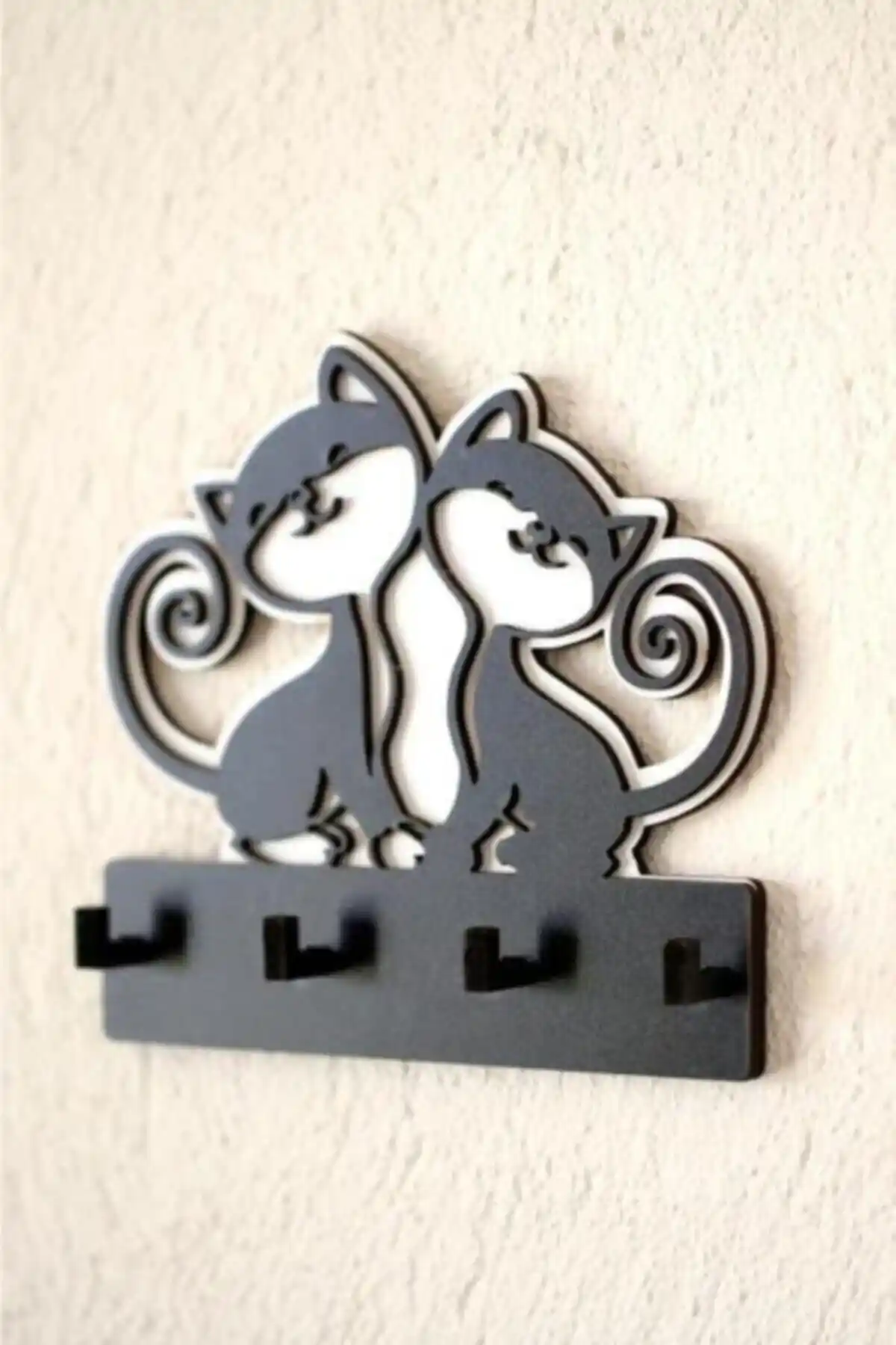 ECELUXE Sevimli Kedili Dekoratif Anahtar Askısı Ev Dekorasyonuna Şık Dokunuş