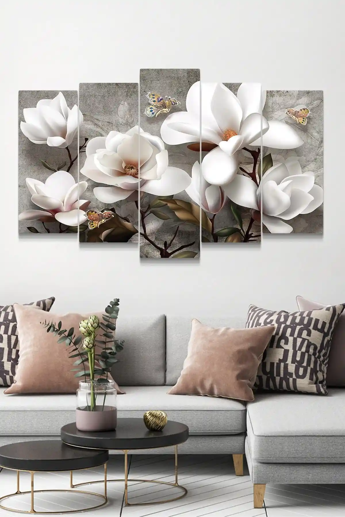 Evinemoda Çiçekler 5 Parçalı MDF Tablo ile Modern ve Canlı Dekorasyon Çözümleri