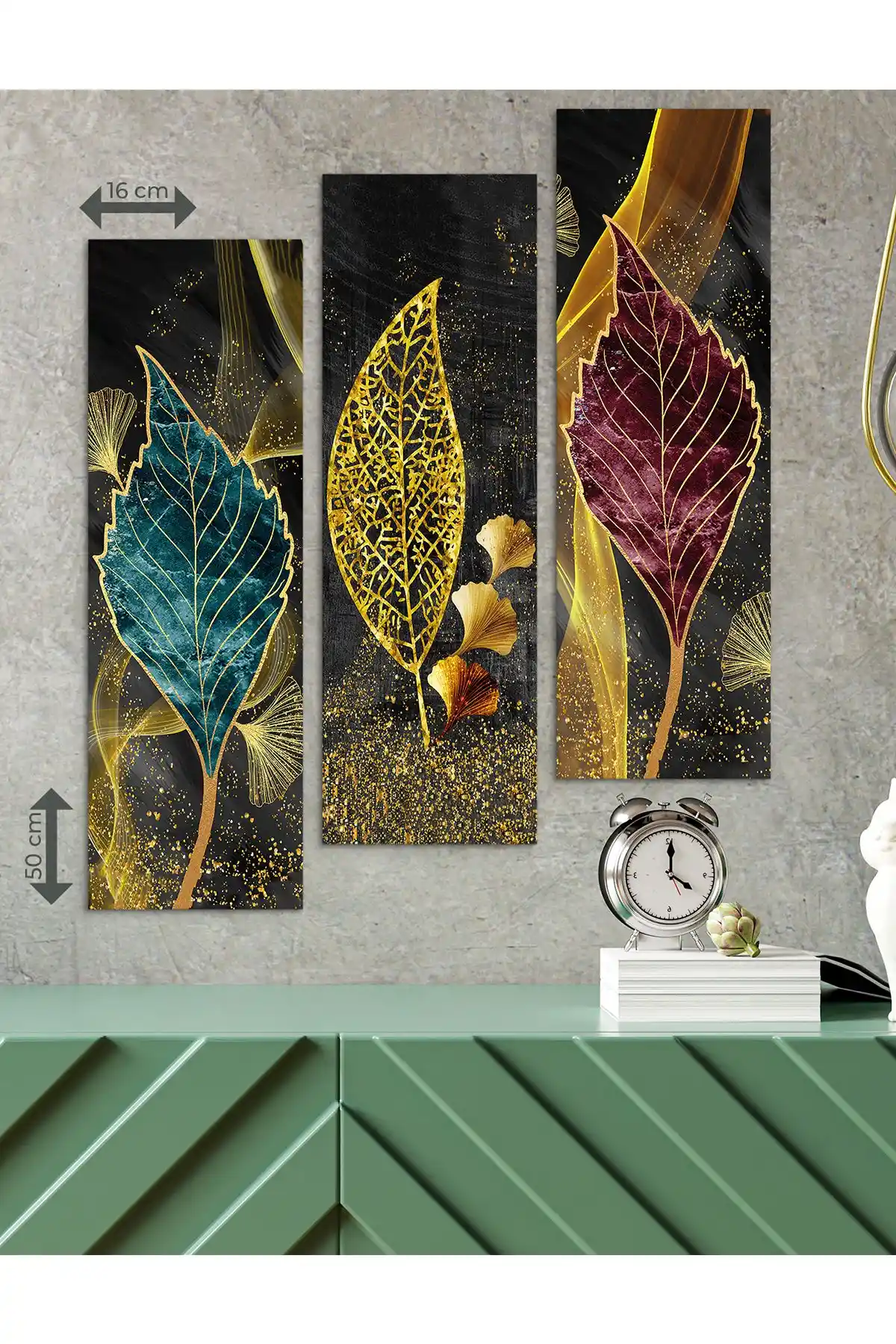 Evinemoda Renkli Yapraklar 3 Parça MDF Tablo Modern İç Mekan Dekorasyonu İçin Uygun