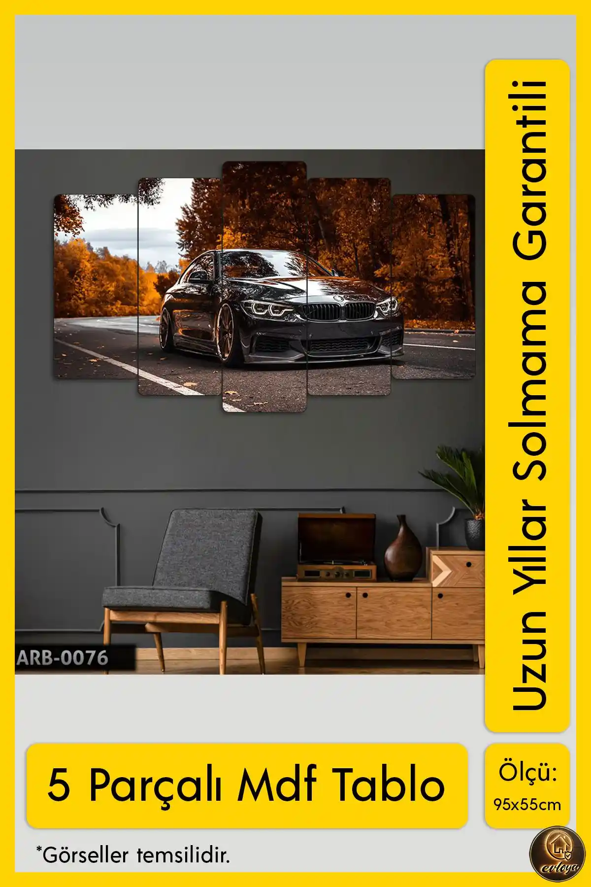 EVLOYA 5 Parçalı Araba Temalı Modern Duvar Tablosu Yüksek Kalite ve Canlı Renklerle