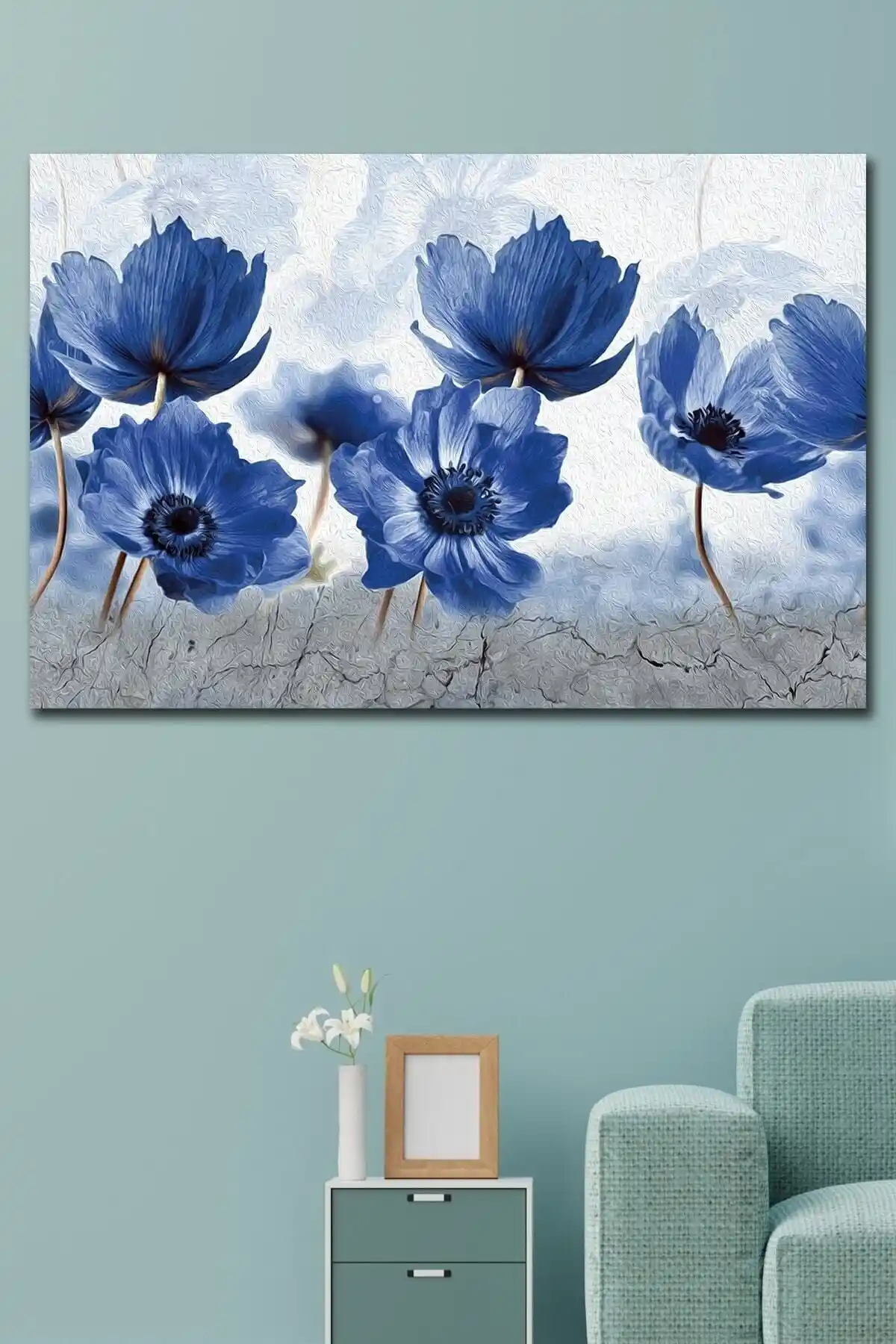 Fleurs Bleues Dekoratif Kanvas Tablo: Modern ve Şık Duvar Dekorasyonu Çözümü