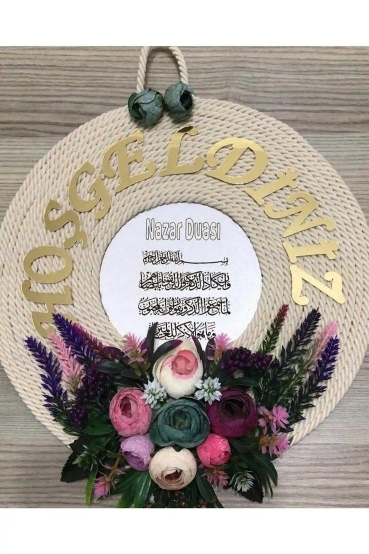 Gaye Butik Nazar Dualı Kapı Süsü Retro Mavi El Yapımı Dekoratif Tasarım