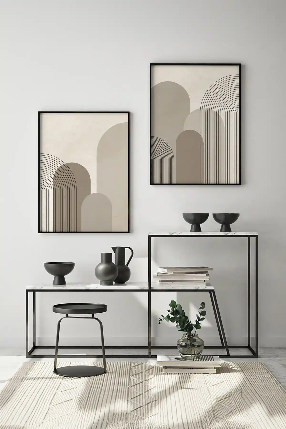 Gepetto Wood Ahşap Çerçeveli Minimalist 2'li Tablo Modern Dekorasyonlar İçin Uygun