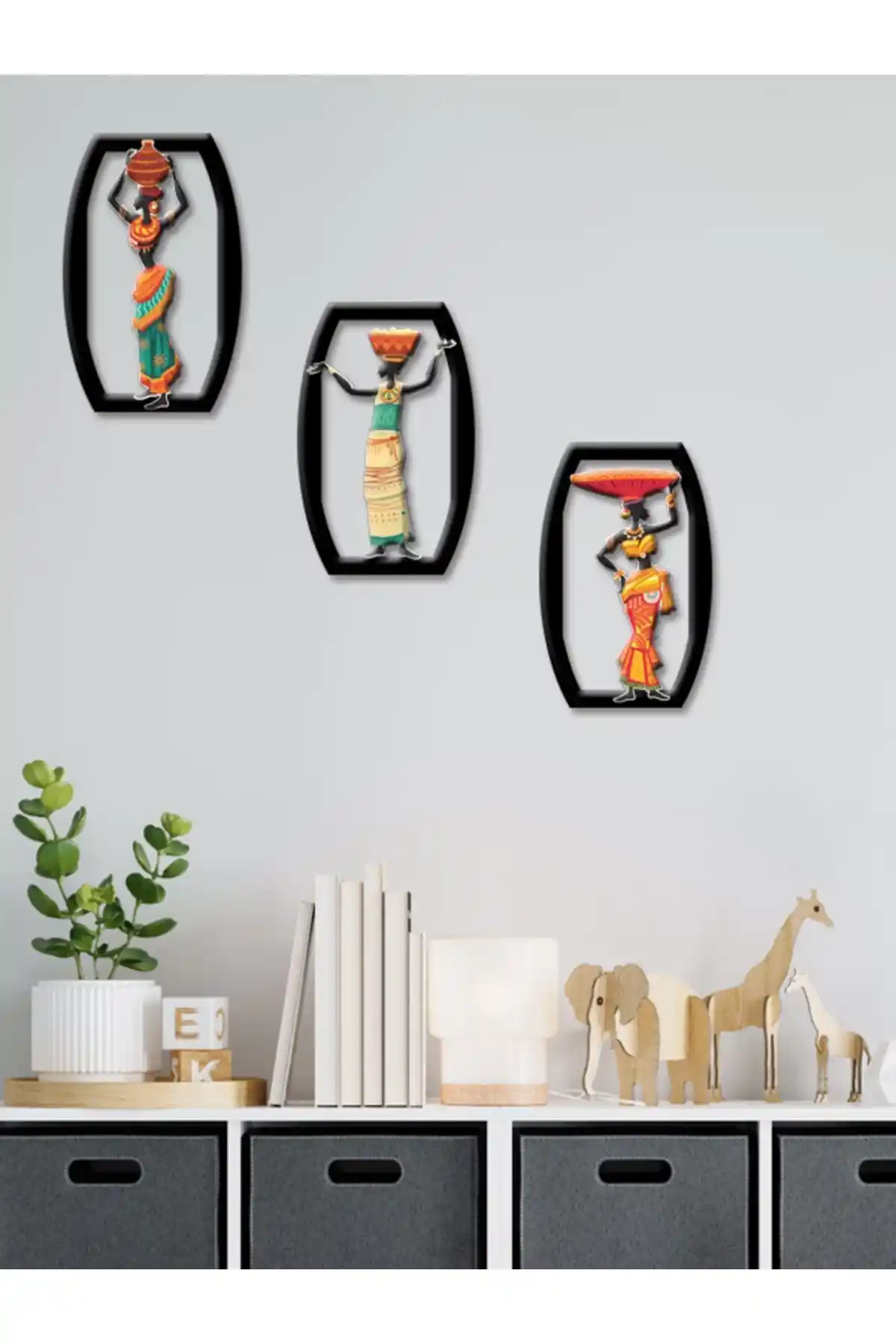 Gizem Shop Etnik Afrika Kadınlar UV Baskı Modern Duvar Dekoru Seti