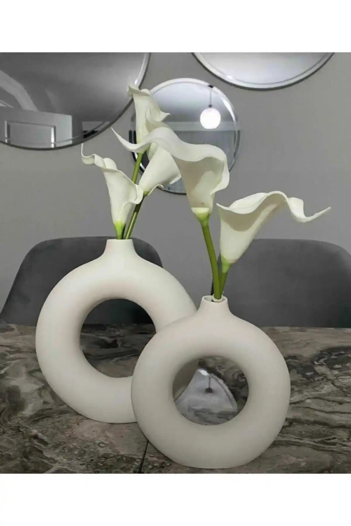 Halka Vazo 2’li Seramik Set Modern ve Estetik Dekorasyon Unsuru