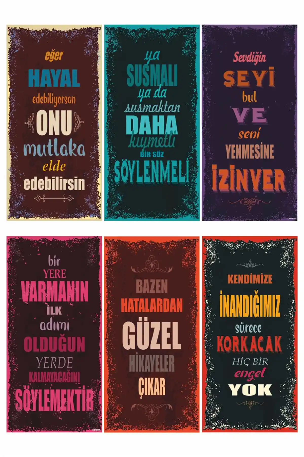 Hayat Poster Seti: Motivasyon ve Renkli Dekorasyon İçin Mini Ahşap Posterler