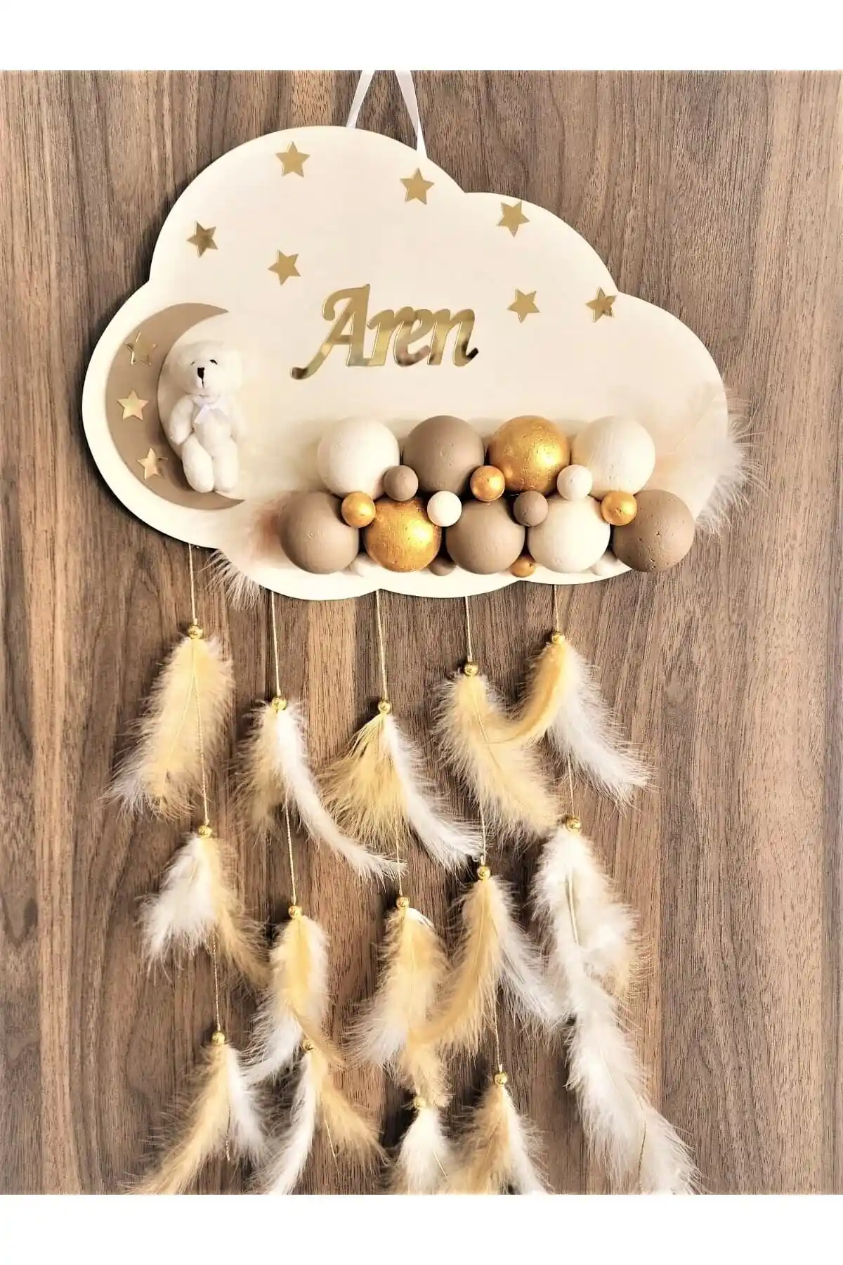 HD Different Ahşap Kapı Süsü Bulut Teması Bebek ve Çocuk Odaları İçin Dekoratif Parça