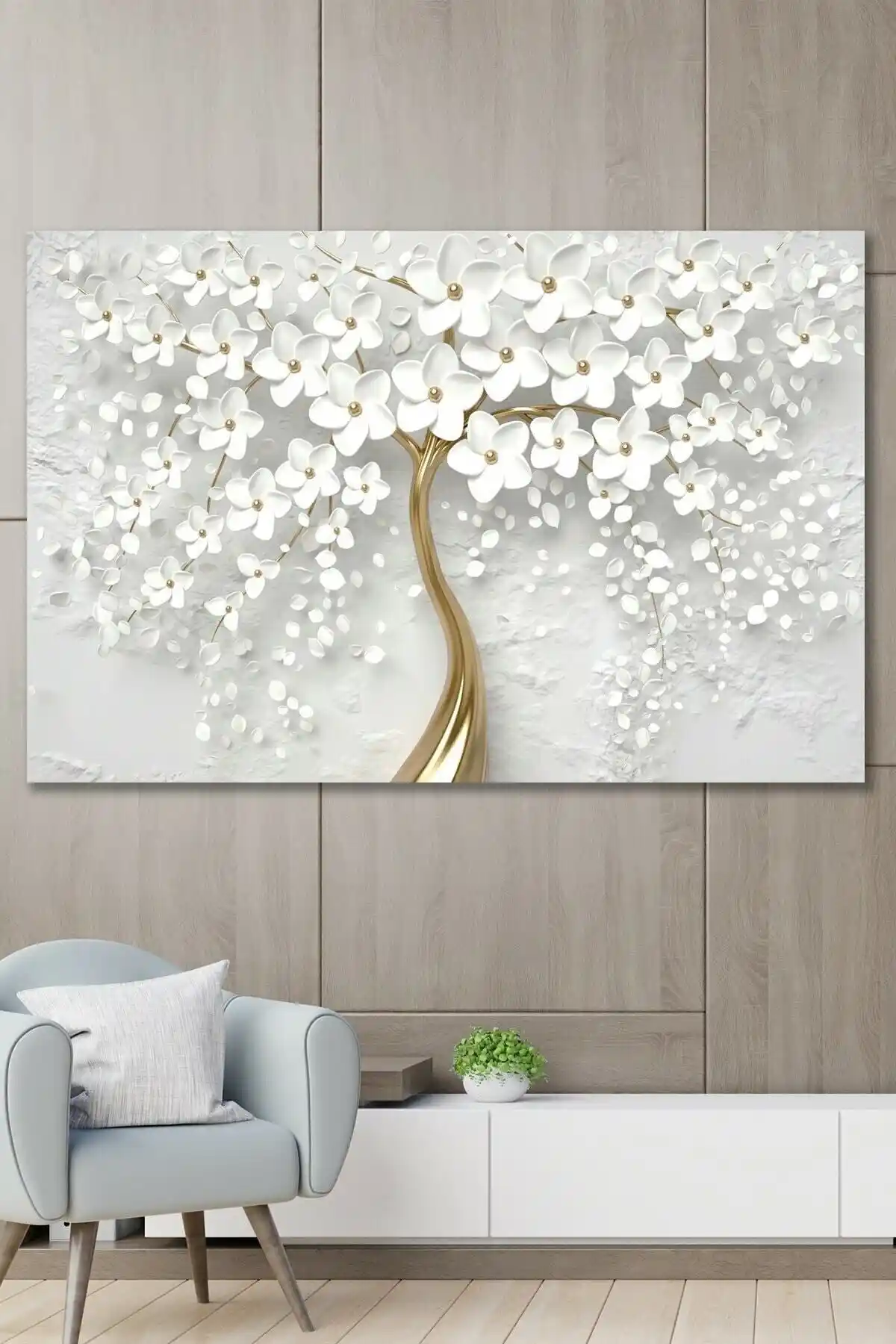Hediyeler Kapında 100x140 cm Beyaz Gelincik Temalı Kanvas Tablo Modern İç Mekan Dekoru